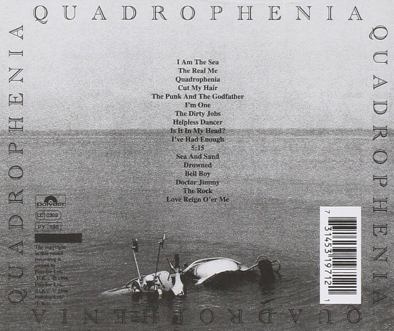 Rückseite des Quadrophenia-Albums. Albumtitel und Titelliste stehen auf dem Albumcover. Wellen im Hintergrund.