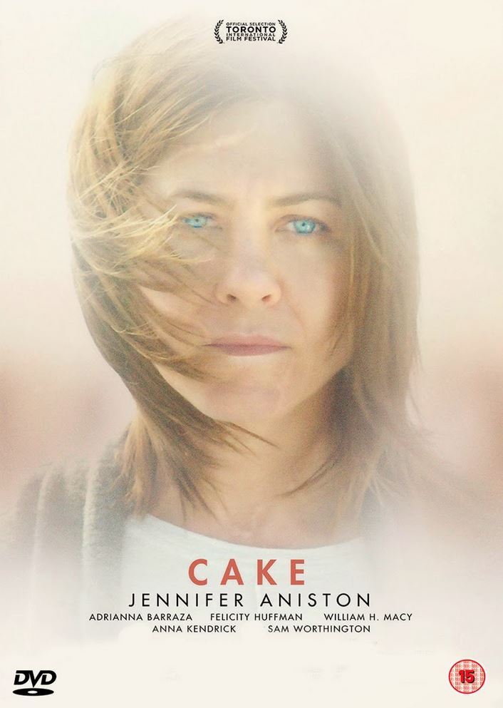Jennifer Aniston sur la couverture de 'Cake'. Son visage est centré et légèrement flou.