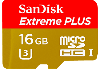 SANDISK microSDHC EXTREME PLUS 16GB+AD - Speicherkarte  (16 GB, 80, Rot/Gold)