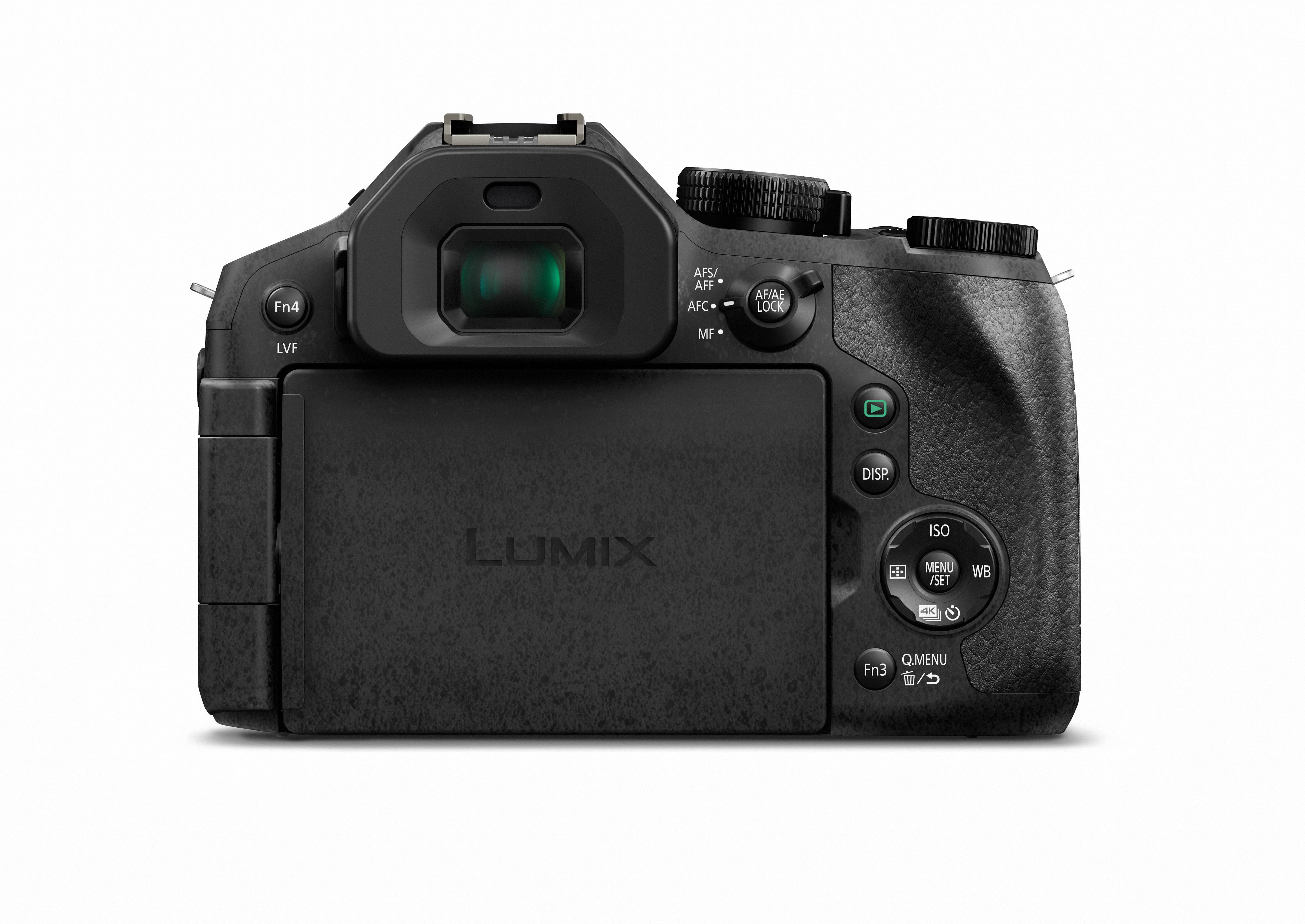 Retro di fotocamera nera con pulsanti e schermo.