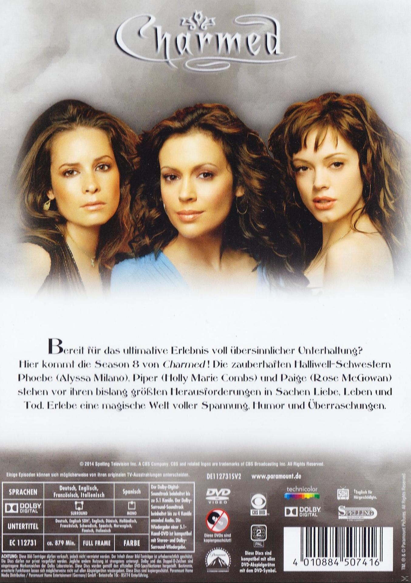 DVD-Cover: Charmed. Drei Frauen schauen nach vorne. Text auf Deutsch. Logos.