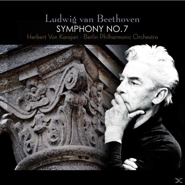 Ludwig van Beethoven 7. szimfóniájának album borítója. Egy férfit és egy klasszikus épületet ábrázol.