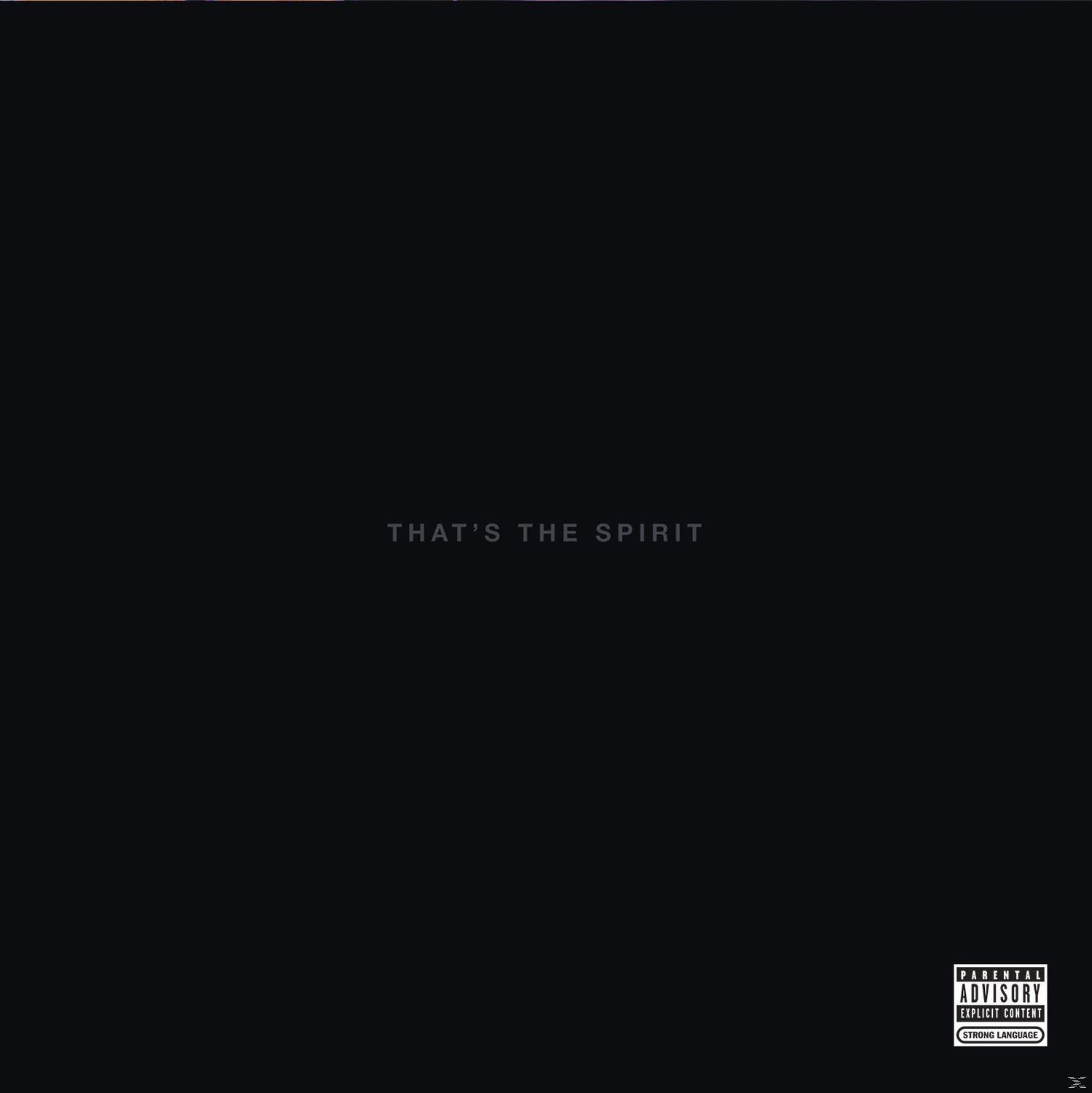 Fekete album borító a "THAT'S THE SPIRIT" szavakkal fehérrel, és egy szülői figyelmeztető matricával.