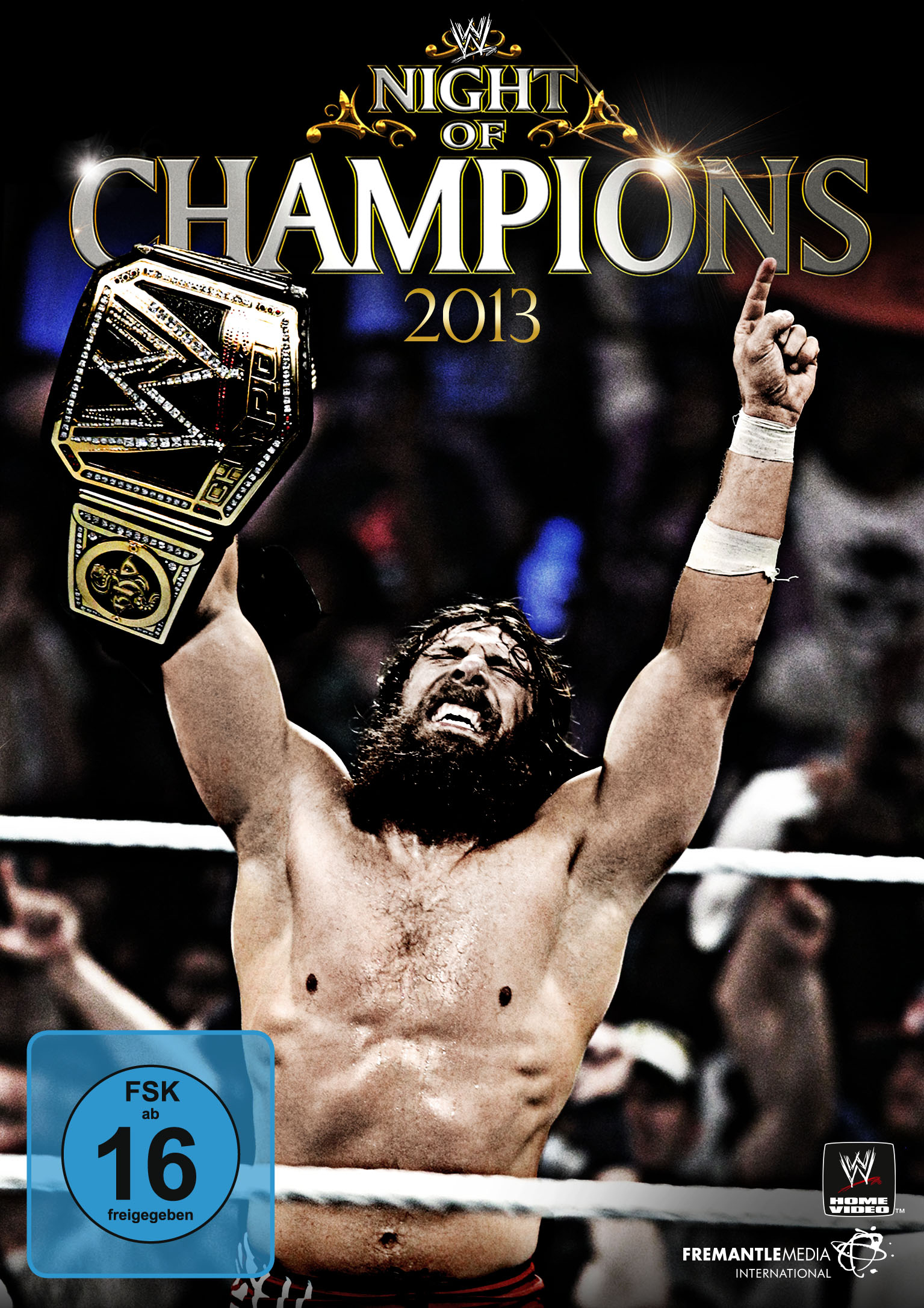 DVD-Cover von Daniel Bryan mit dem Titel Night of Champions 2013, der einen Gürtel hochhält.