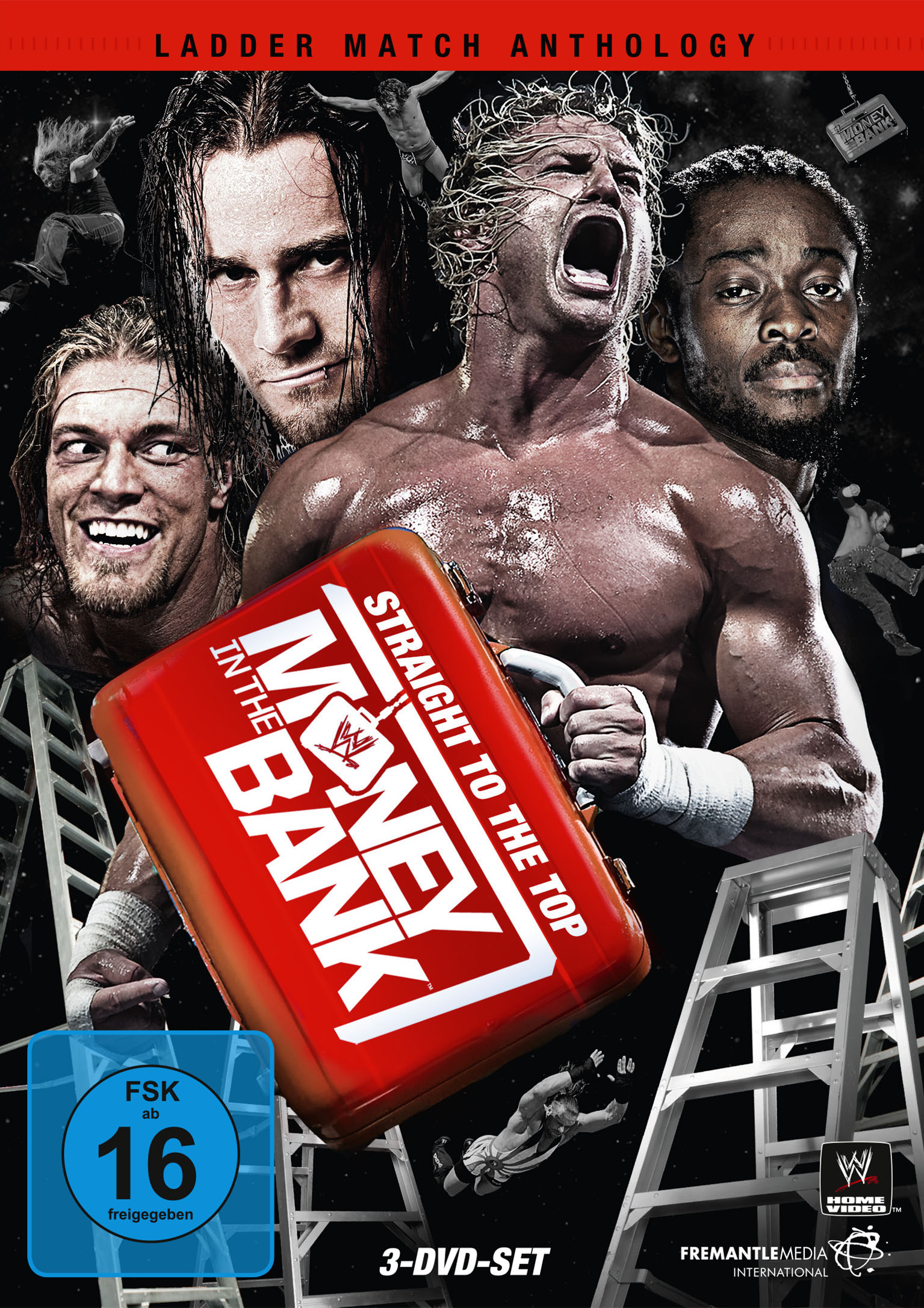 DVD-Cover: Wrestler in einem Wrestling-Ring, mit einem Aktenkoffer. Titel: Money in the Bank. 3-DVD-Set.
