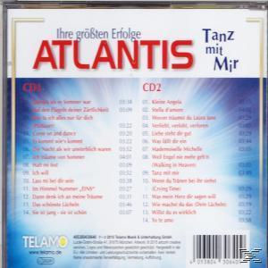 Rückseite einer CD-Hülle mit Trackliste. Der Titel ist 'Atlantis'. Das Farbschema ist rot und blau.