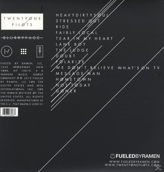 Album hátlap dal listával és a 'Twenty One Pilots' logóval.
