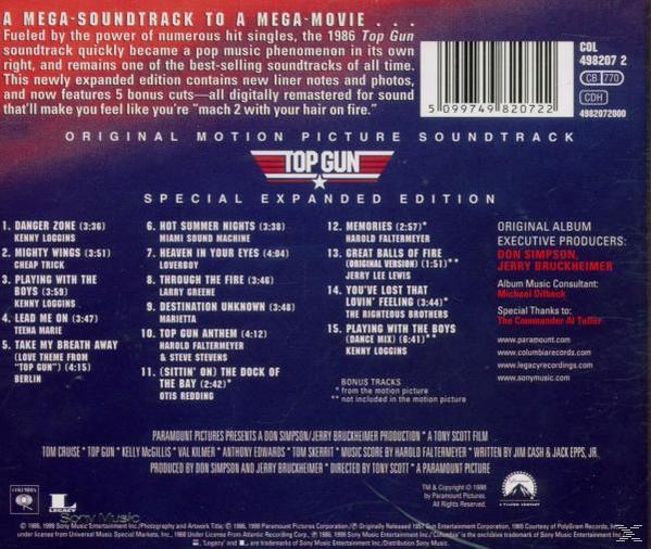 Rückseite einer CD-Hülle mit Titelliste. Der Titel ist Top Gun und die Interpreten sind aufgeführt.
