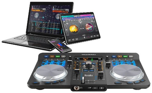 Hercules Universal Dj controlador pc mac tablets para mezclar desde todos tus dispositivos android ios y negro consola bluetooth mesa gris