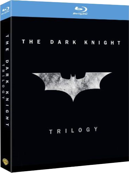 Blu-ray-Box-Set für The Dark Knight Trilogy, mit dem Batman-Logo.