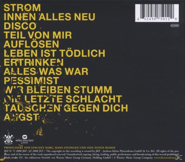CD-Cover mit gelbem Hintergrund und schwarzem Text, der Songtitel auflistet.