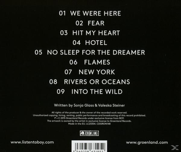 CD-Cover mit Text, der Songtitel auflistet. Der Text ist weiß auf schwarzem Hintergrund.