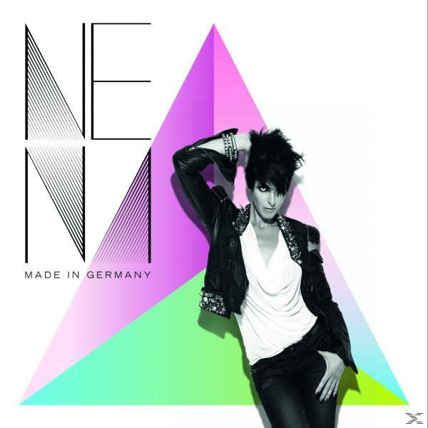Nena Albumcover mit Nena in schwarzer Jacke. Geometrische Formen.