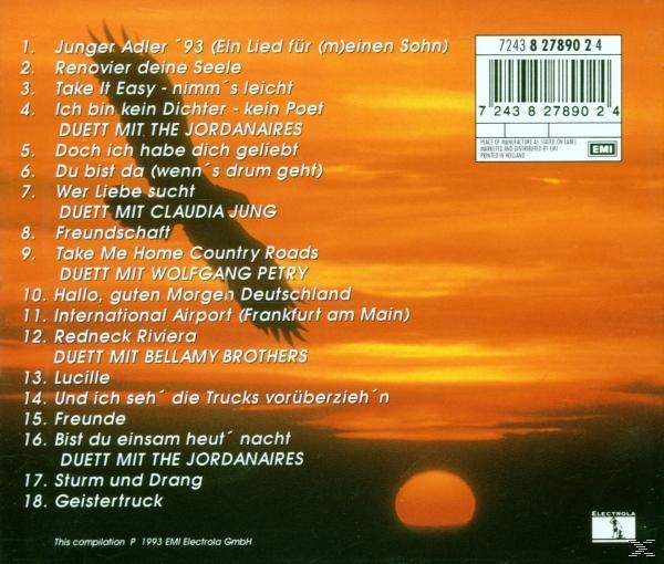 CD-Cover: Silhouette eines Adlers, Text auf Deutsch. Sonnenuntergang mit Orange und Gelb.