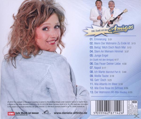 CD-Rückseite: lächelnde Frau, Musiktitel, zwei Männer oben rechts.