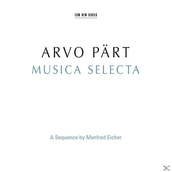 Album borító fekete 'Arvo Pärt Musica Selecta' szöveggel fehér háttéren.
