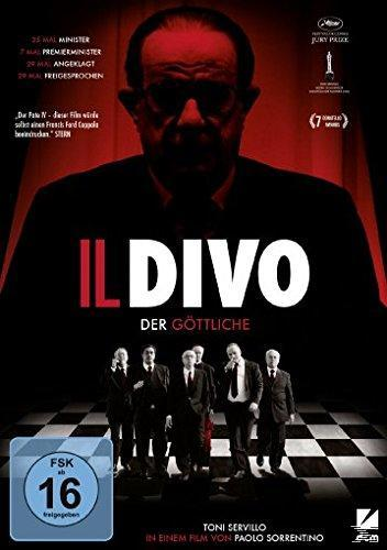 Filmposter: Ein Mann über sechs Männern in Anzügen. Text: Il Divo, Der Göttliche.