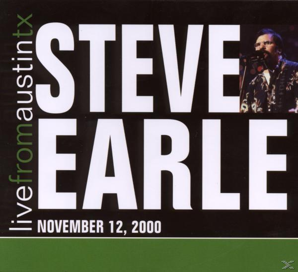 Album borító fehér szöveggel 'STEVE EARLE' fekete háttéren és Steve Earle fotójával.