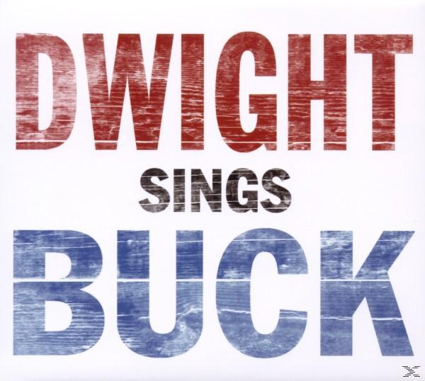 Album borító. Dwight Sings Buck. Cím szövege fehér háttéren, fa textúrával.