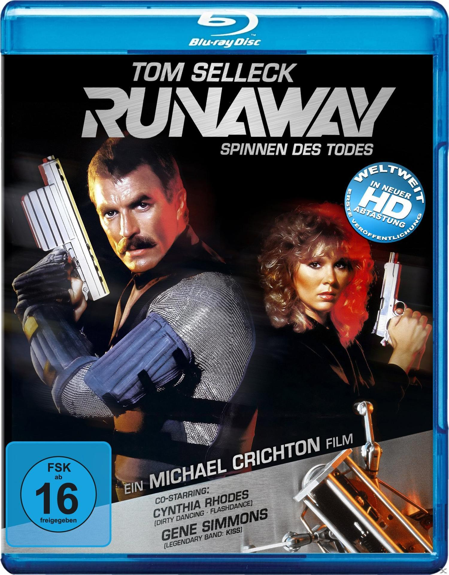 Filmcover: Tom Selleck, Frau mit Waffen und Text 'Runaway'. Blu-ray Disc.