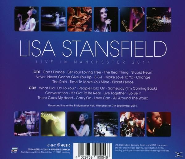 Lisa Stansfield 'Live in Manchester 2014' CD-Rückseite mit Trackliste und Bildern der Künstlerin.