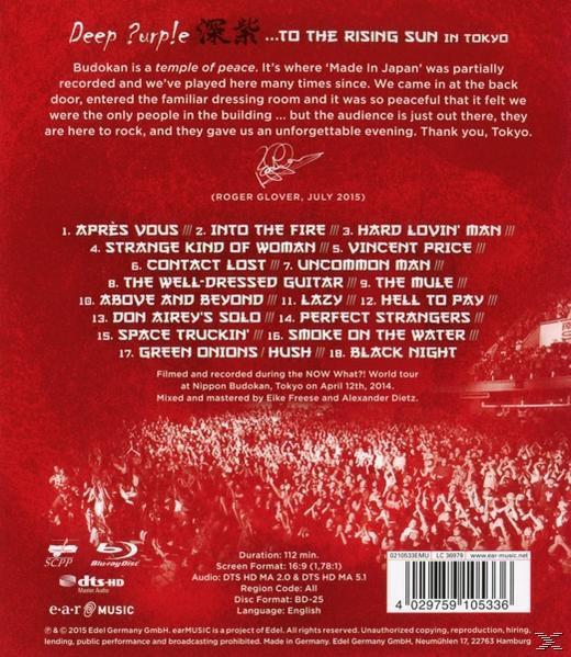 Egy piros-fehér DVD borító a Deep Purple budokani koncertjéről, tömegfotóval és számlistával.