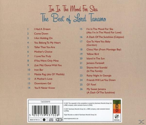 CD-Cover: 'Im in the Mood For Ska' The Best of Lord Tanam, Titelliste, beigefarbener Hintergrund.