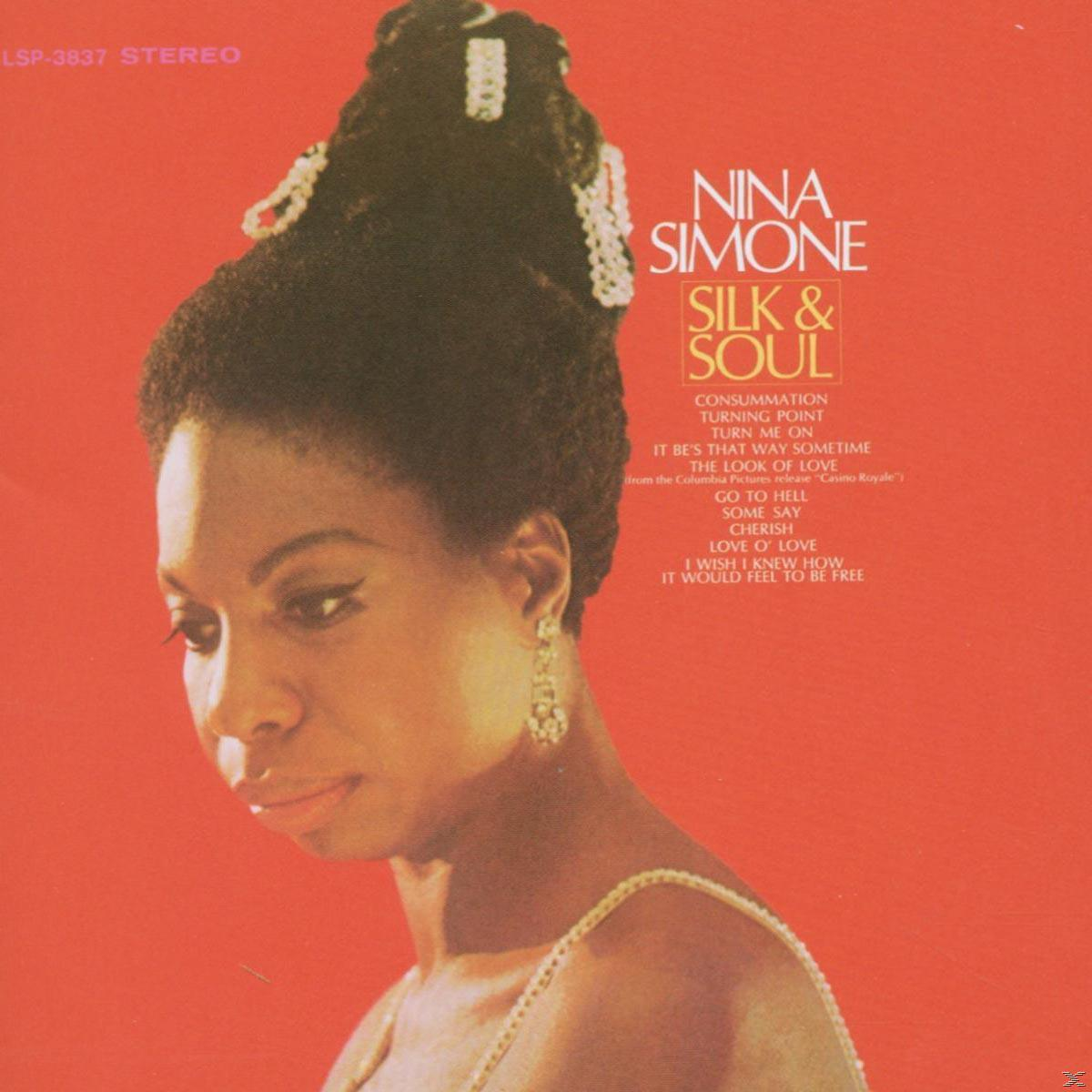 Nina Simone "Silk & Soul" című albumának borítója. Nina Simone-t és az album címét ábrázolja.