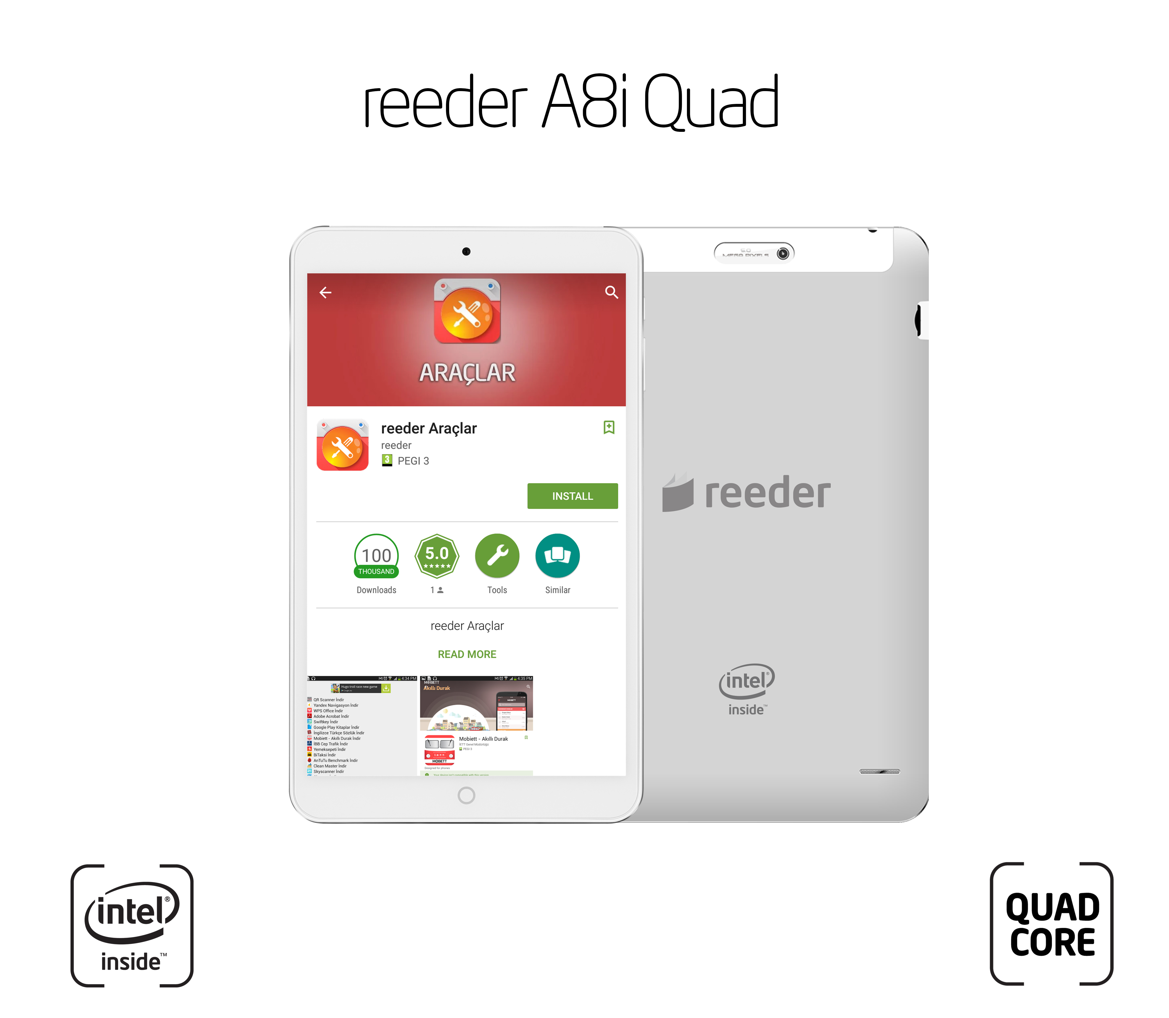 REEDER A8i Quad 8 inç Intel Atom Z3735F 1,83 GHz 1GB 16GB Android 4.4 Tablet PC