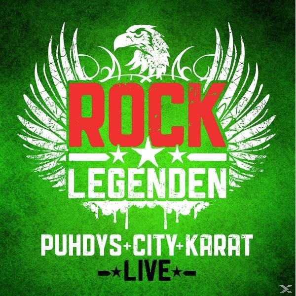 Albumcover mit grünem Hintergrund, weißem Text und einem roten 'Rock Legenden'-Logo mit Adler.