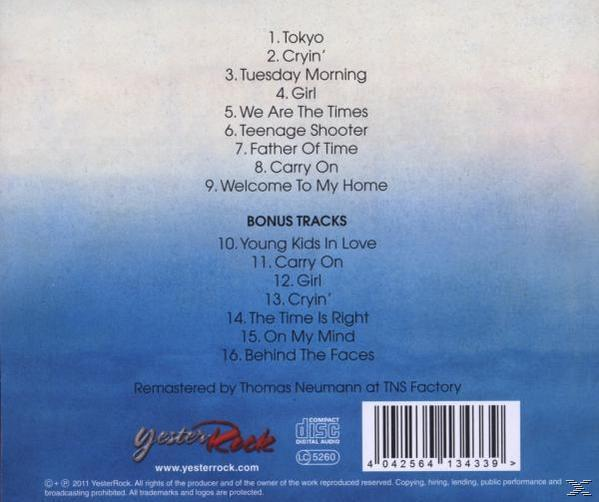 CD-Rückseite mit blauem Himmel-Gradienten-Hintergrund und einer Liste von Songs.