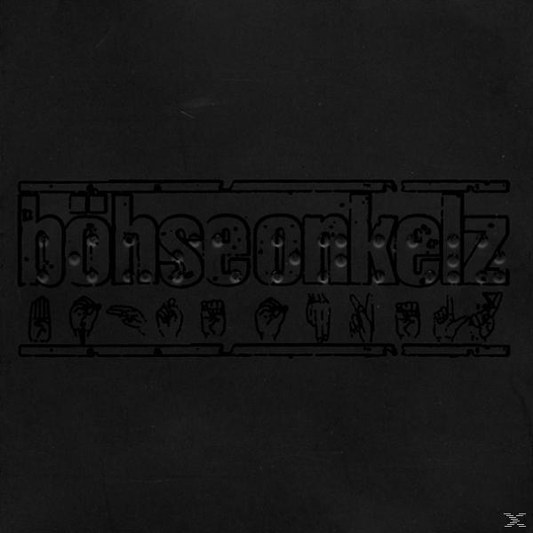 Schwarzes Albumcover mit geprägtem Bandnamen 'Böhse Onkelz' und verschiedenen Handzeichen.