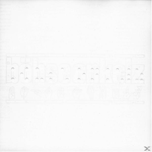 Weißes Bild mit einem Logo von 'böhse onkelz' in einer Braille-ähnlichen Form und anderen Symbolen darunter.