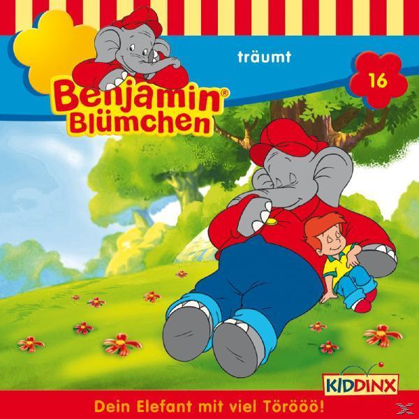 Albumcover, Benjamin Blümchen. Ein Elefant und ein Junge, Cartoon-Stil. Gelber und roter Text und Hintergrund.