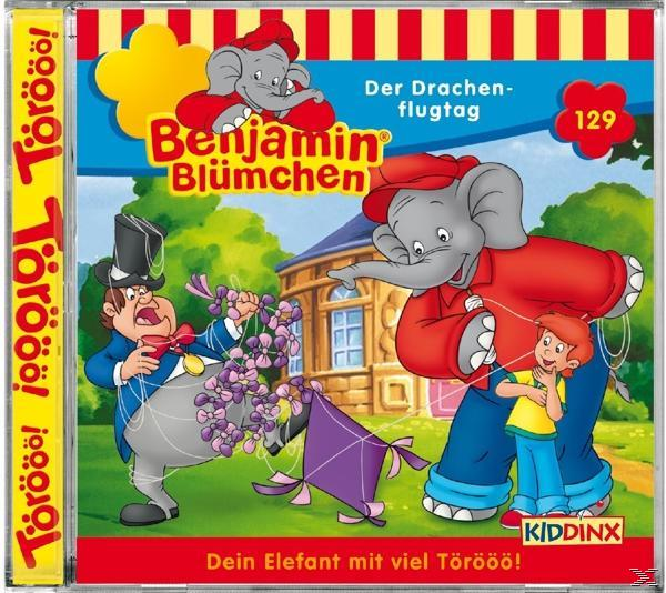 Benjamin Blümchen CD-Cover mit Cartoon-Elefant, Junge und Mann.
