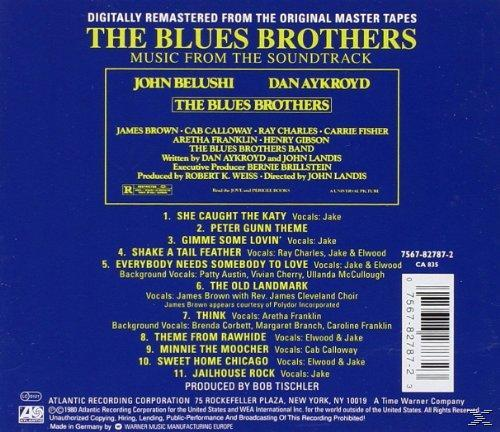 Rückseite des Soundtracks von The Blues Brothers mit Titeln und Credits.