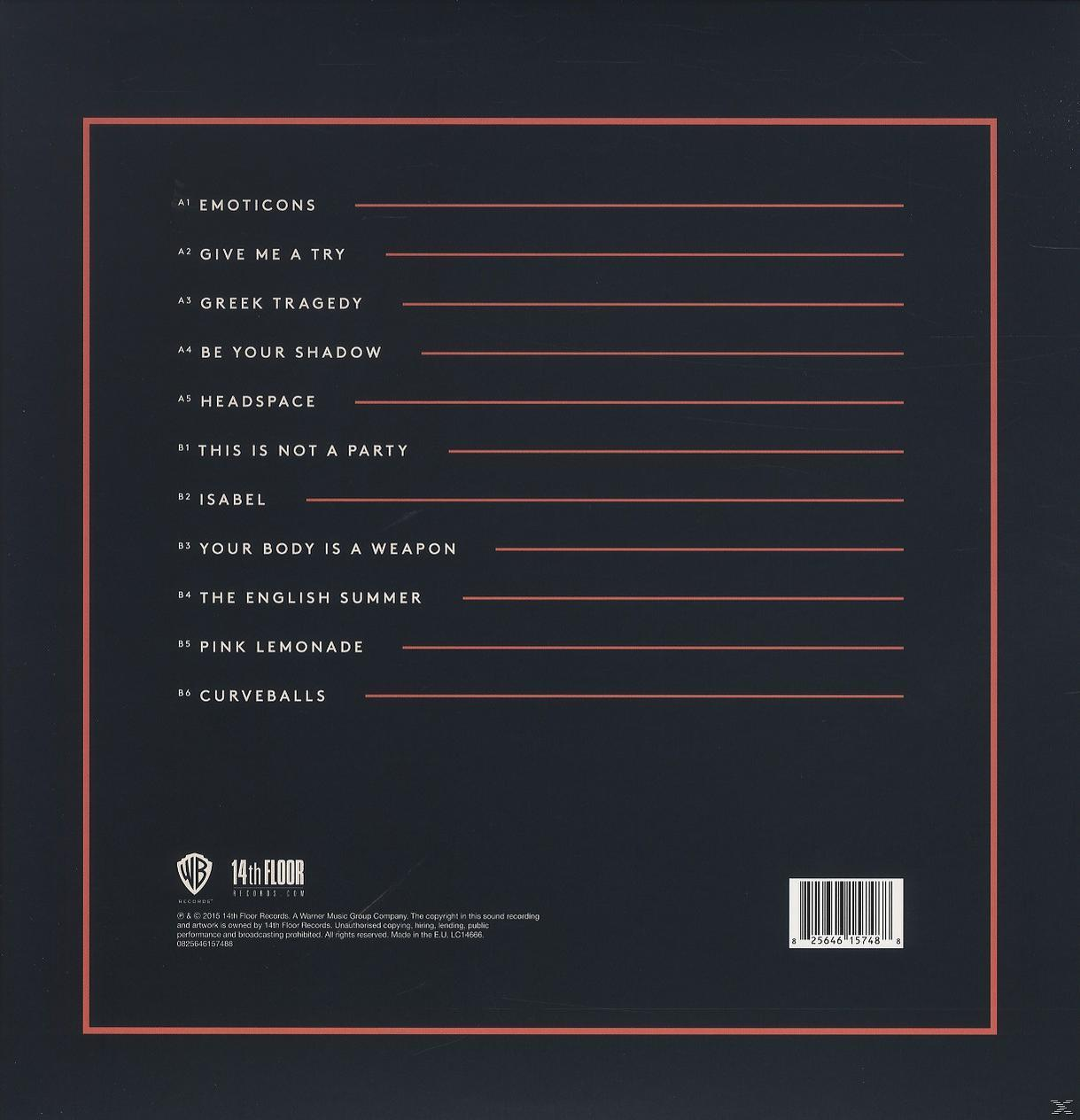 Album-Rückseite mit Songtiteln und Credits in einem rot-schwarzen Thema.