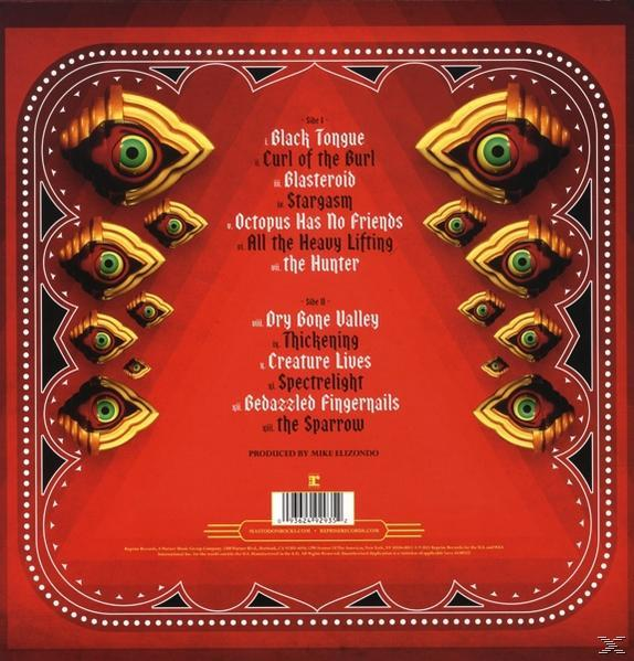 Album-Rückseite in Rot mit grafischen Augen und Titelliste.