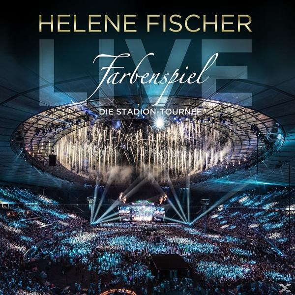 Das Cover eines Musikalbums mit dem Titel 'Helene Fischer Live', mit einer Bühne mit Feuerwerk und Publikum.