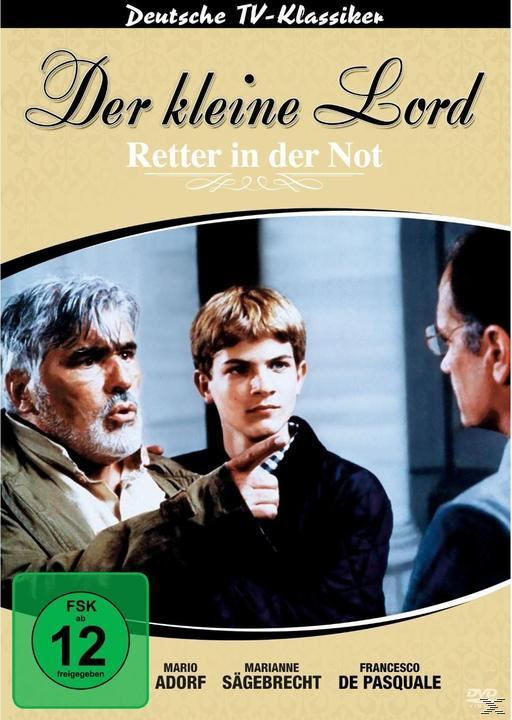 DVD-Hülle von 'Der kleine Lord'. Zwei Männer sprechen mit einem jungen Mann. Schwarz-Weiß-Farben werden verwendet.