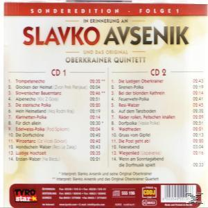 Ein Albumcover mit Titellisten auf Deutsch, betitelt Slavko Avsenik und das Original Oberkrainer Quintett.