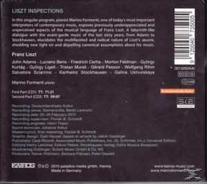 Rückseite eines CD-Cases mit Text über Liszt Inspections, mit Marino Formenti. Weißer Hintergrund.