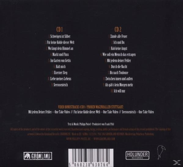 CD-Cover. Dunkler Hintergrund mit Songtiteln und Credits. Logos von Labels und ein Barcode unten.