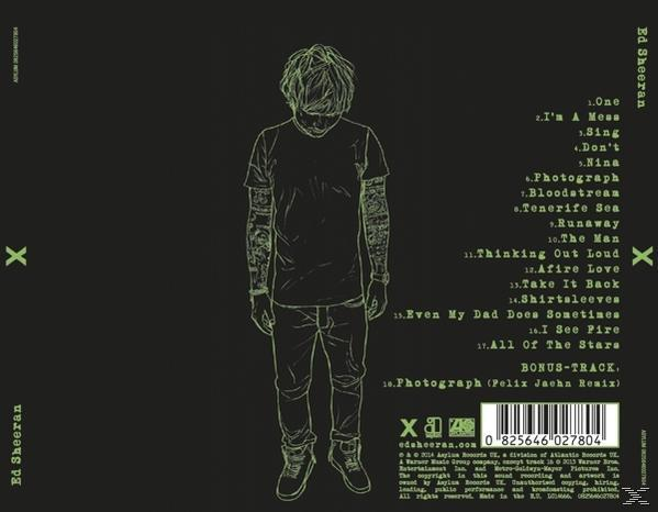Albumcover: Ed Sheeran, grüner Hintergrund, Zeichnung von ihm, Songtitel auf der rechten Seite.