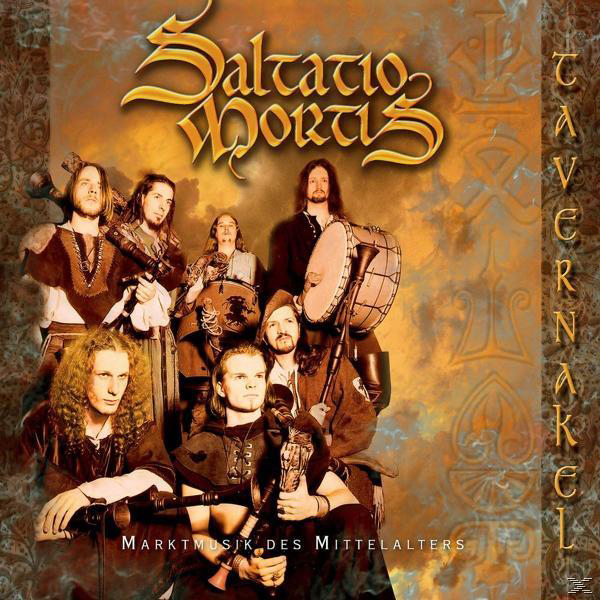 Albumcover mit der Band 'Saltatio Mortis'. Bandmitglieder in mittelalterlicher Kleidung, halten Instrumente, in dunkler Umgebung.