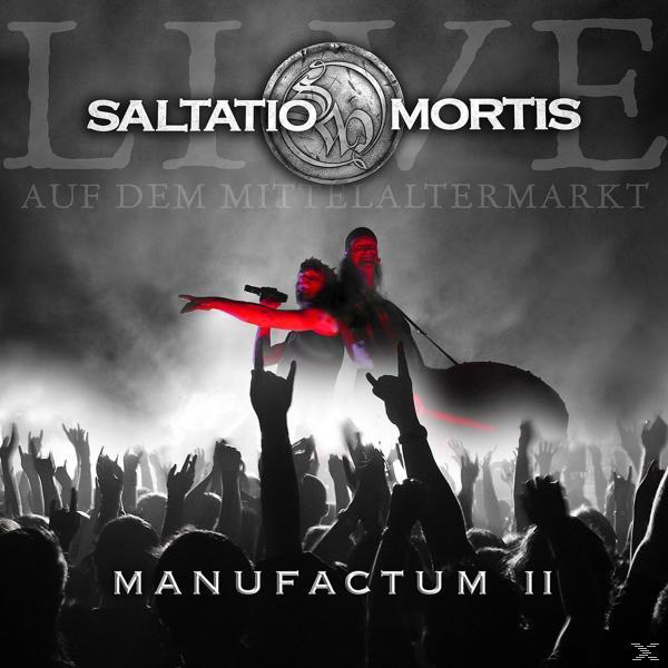 Saltatio Mortis Live-Konzertplakat mit Publikum und Bandmitgliedern auf der Bühne.