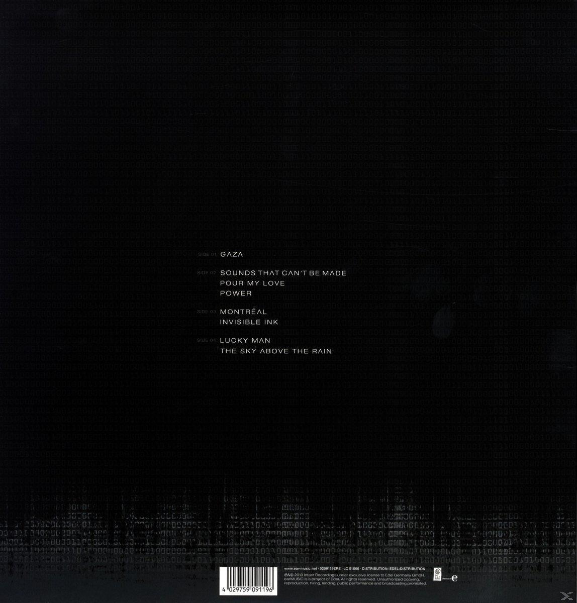 Schwarzes Albumcover mit Titelliste und anderem Text in Weiß.