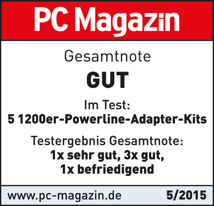 PC Magazin Testergebnis. 'GUT'. Testergebnisse zeigen 1x sehr gut, 3x gut und 1x befriedigend.
