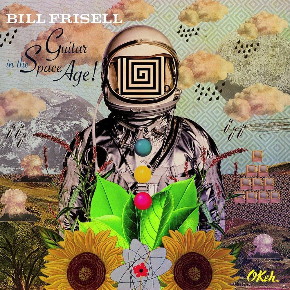 Bill Frisell - Guitar in the Space Age! album borítója. Űrhajós bolygókkal és felhőkkel.