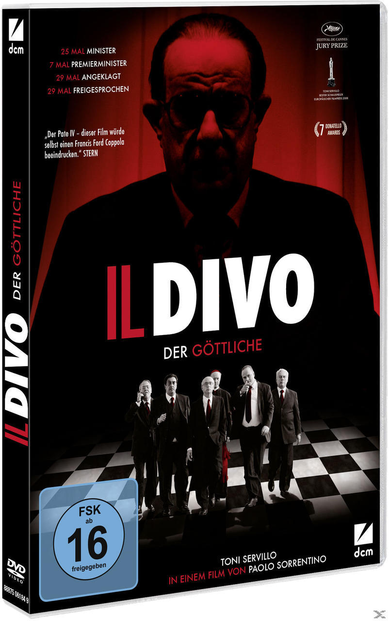 DVD-Hülle mit einem Mann im Anzug und dem Titel 'Il Divo'. Mit mehreren Männern in Anzügen und der Bewertung 16.